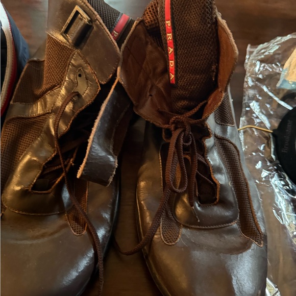 Prada Brown Leather Sneakers with Sturdy Sole - Picture 1 of 5